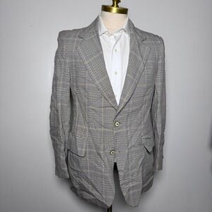 1970s Palm Beach Blazer Mens 38R Brown Tan Plaid Vintage Sport Coat 2 Button